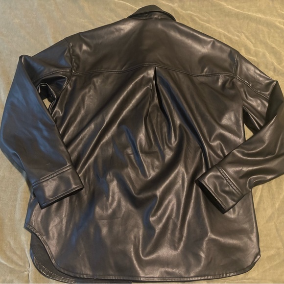 Black Faux Leather Oversized Button-Up Shacket - Picture 3 of 3